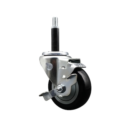 Service Caster 3.5'' SS Black Poly Swivel 3/4'' Expanding Stem Caster with Brake SCC-SSEX20S3514-PPUB-BLK-TLB-34